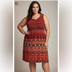 Kim Rogers Red and Black Aztec Sleeveless Dress